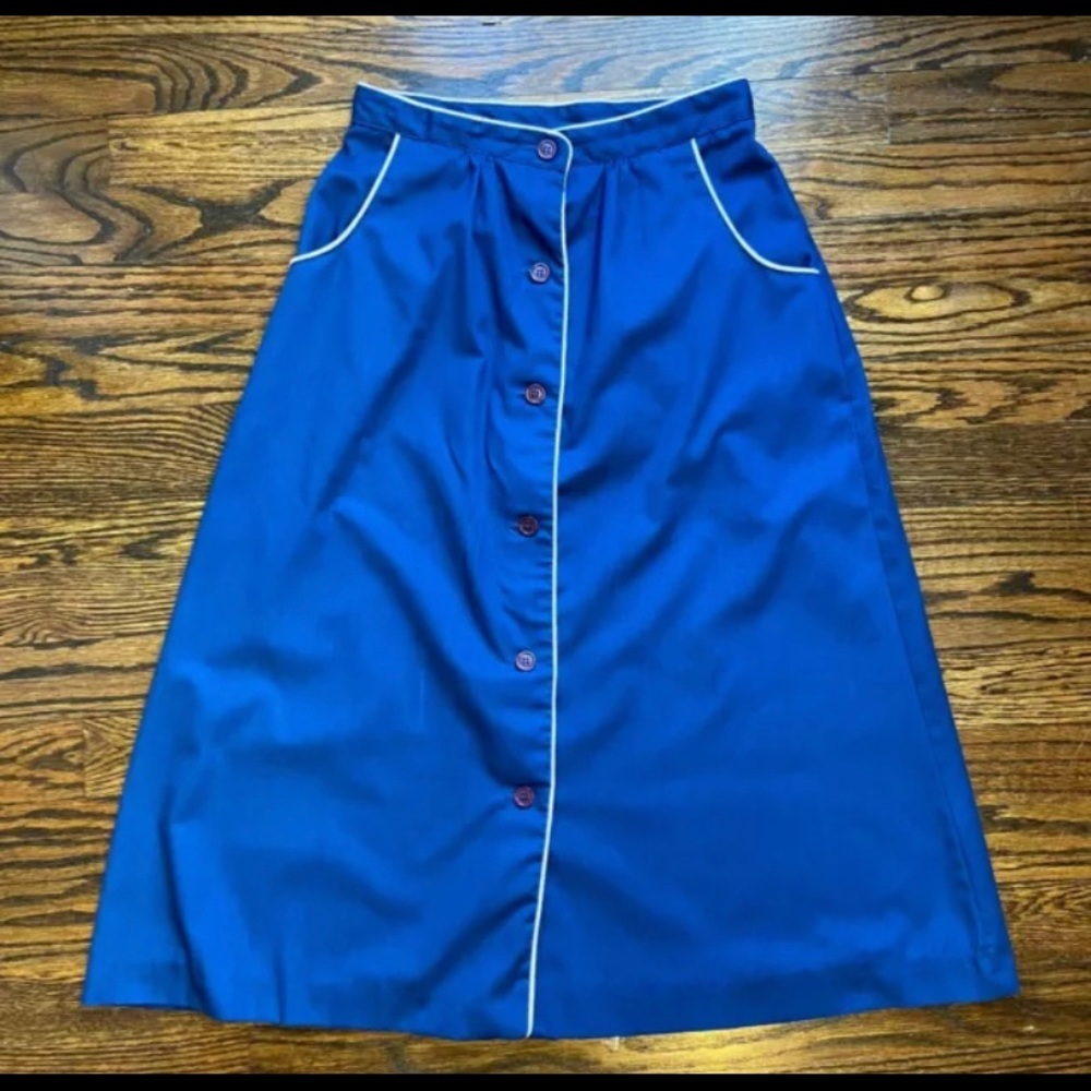 Vintage 70s blue midi skirt secretary xs